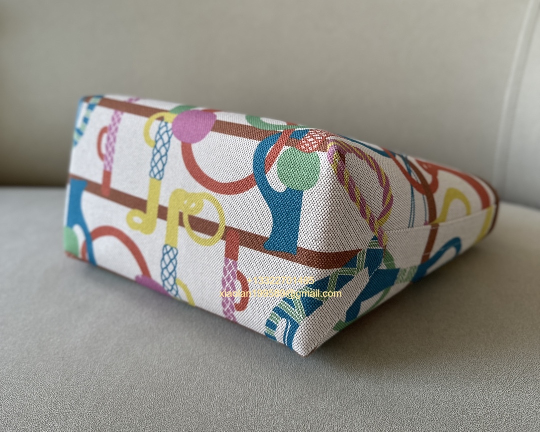 Hermes Steeple 25 Bag H canvas and Swift calfskin H083611C Multicolor Printed Ecru - Jinteng Luxury Collection bags