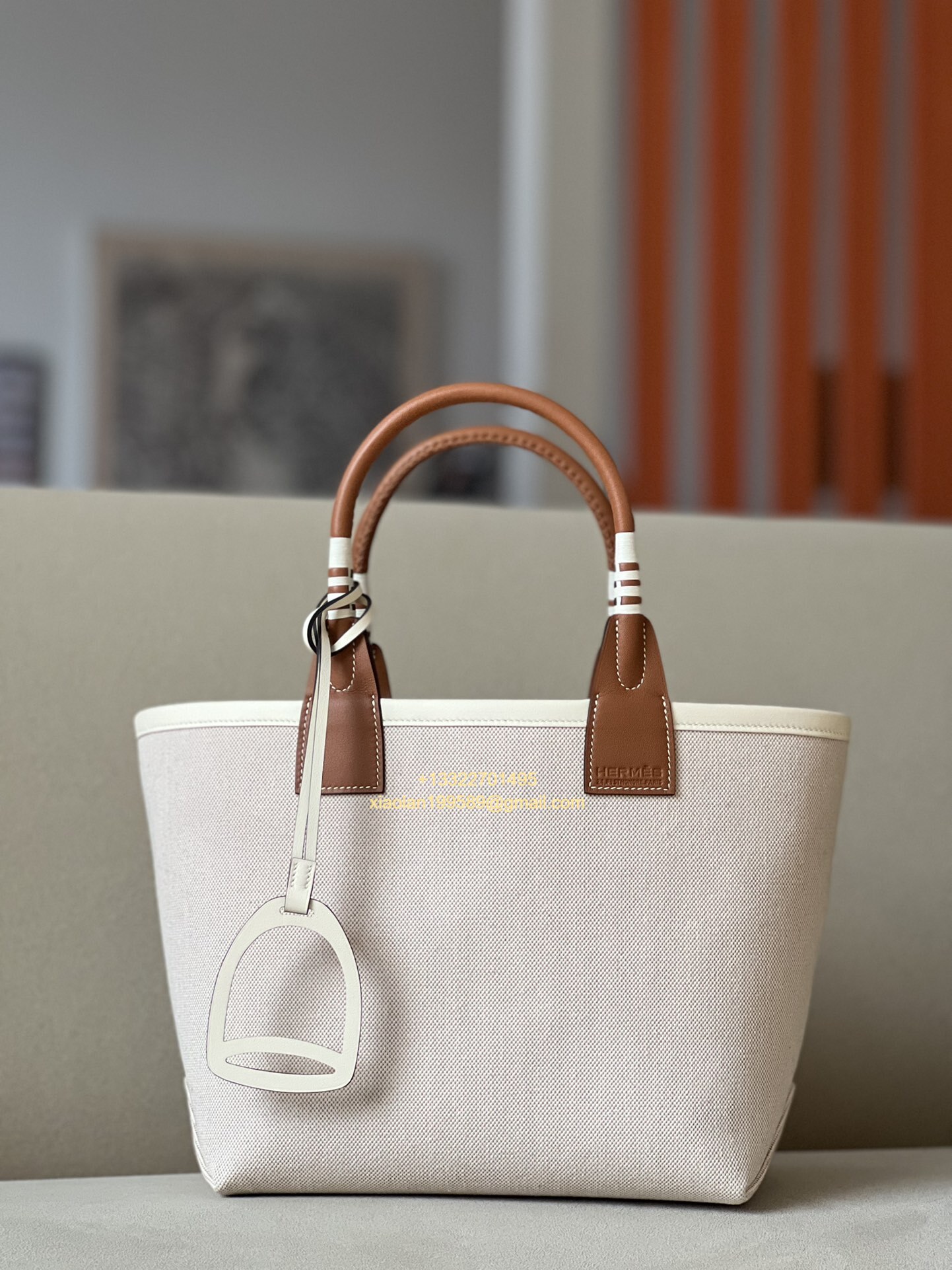 Hermès Steeple 25 Bag in H Canvas and Swift Calfskin – Cement Gray / CK37 Gold Brown. - Jinteng Luxury Collection bags