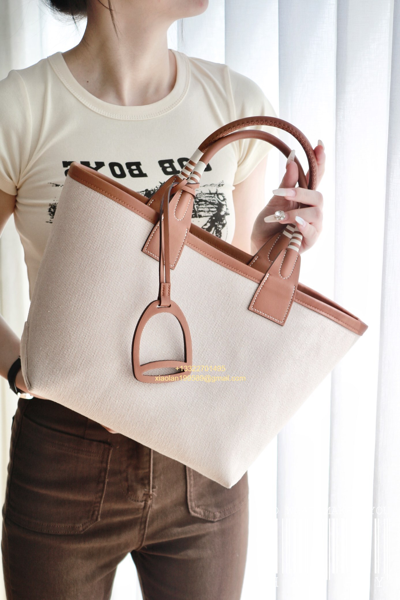 Hermès Steeple 25 Bag in H Canvas and Swift Calfskin – Cement Gray / CK37 Gold Brown. - Jinteng Luxury Collection bags