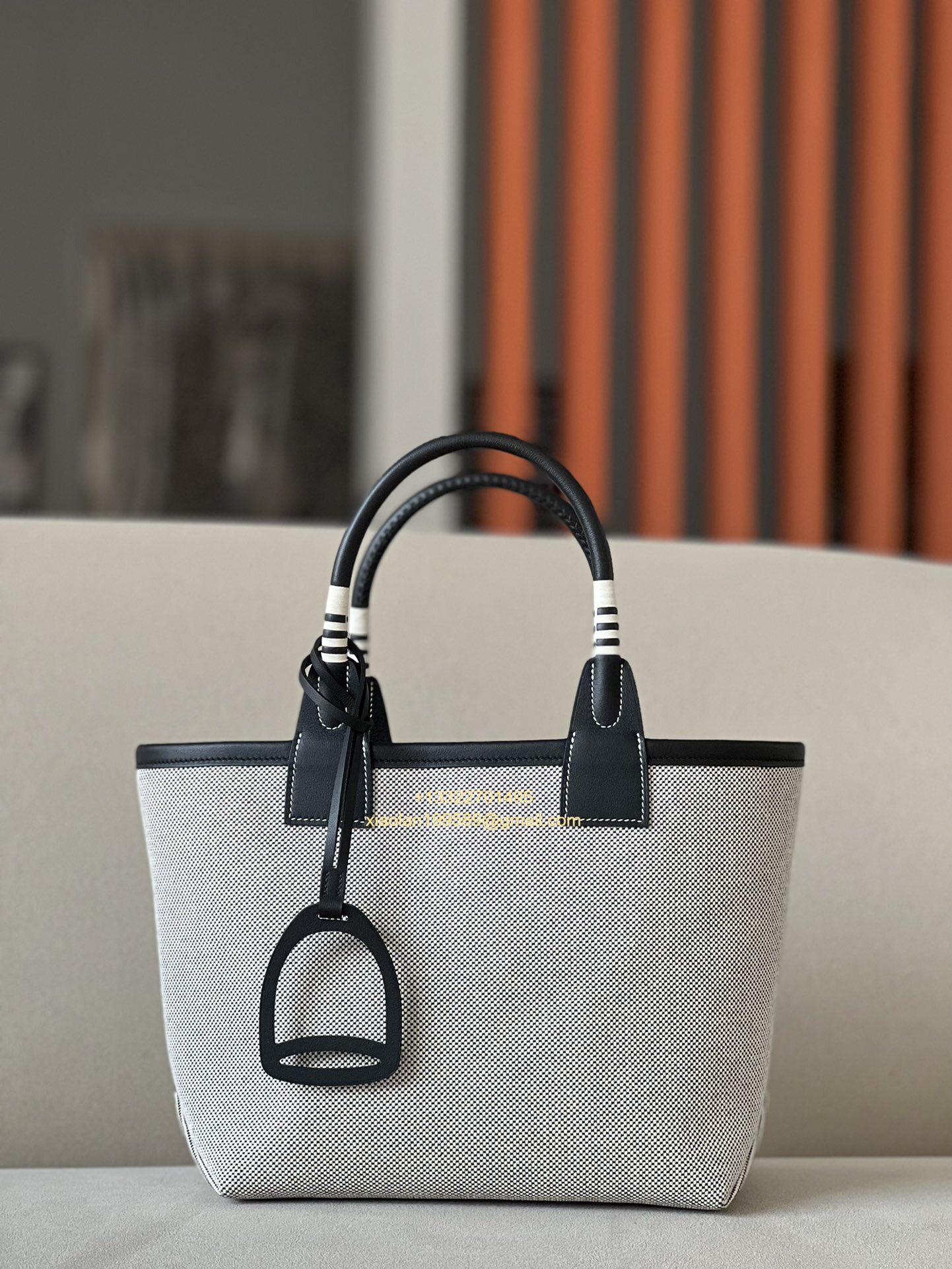 Hermès Steeple 25 Bag in H Canvas and Swift Calfskin – Light Beige / CK89 Black. - Jinteng Luxury Collection bags