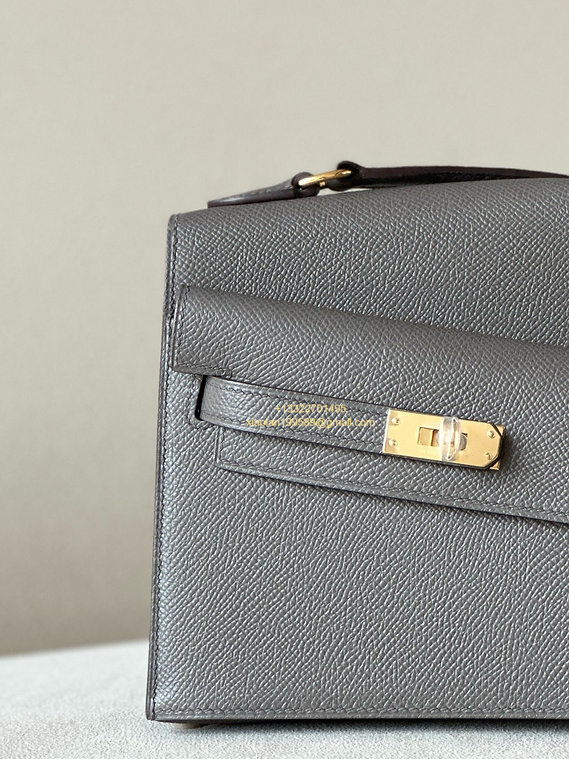 Hermès Mini Kelly 20 Sellier en Désordre Bag in Epsom Leather, Fully Hand-stitched with Beeswax Thread, Color: Etain Grey. - Jinteng Luxury Collection bags
