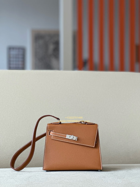 Hermès Mini Kelly 20 Sellier en Désordre Bag in Epsom Leather, Fully Hand-stitched with Beeswax Thread, Color: Gold Brown. - Jinteng Luxury Collection bags