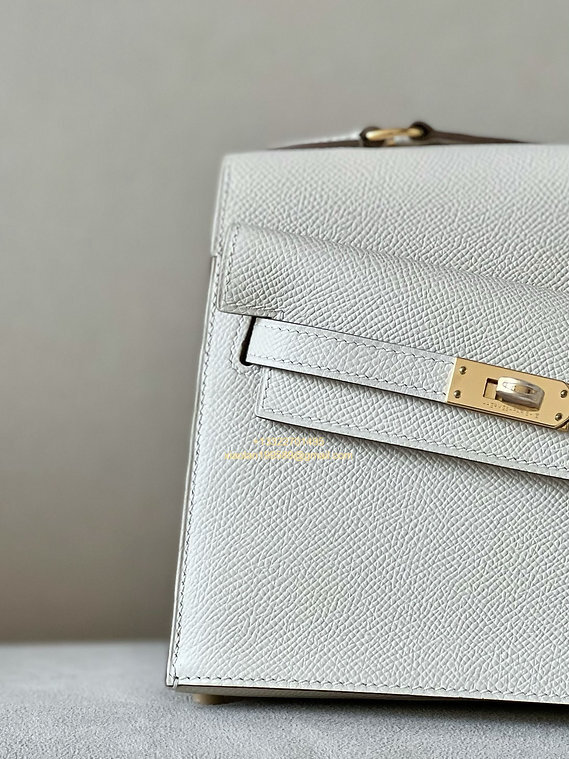 Hermès Mini Kelly 20 Sellier en Désordre Bag in Epsom Leather, Fully Hand-stitched with Beeswax Thread, Color: Milky White. - Jinteng Luxury Collection bags