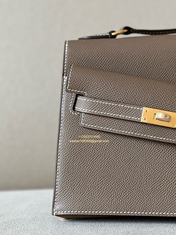 Hermès Mini Kelly 20 Sellier en Désordre Bag in Epsom Leather, Fully Hand-stitched with Beeswax Thread, Color: Elephant Grey. - Jinteng Luxury Collection bags