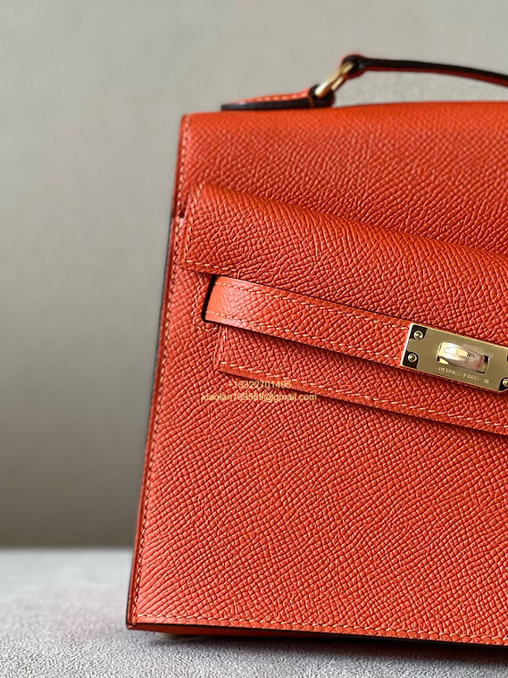 Hermès Mini Kelly 20 Sellier en Désordre Bag in Epsom Leather, Fully Hand-stitched with Beeswax Thread, Color: Hermès Orange. - Jinteng Luxury Collection bags