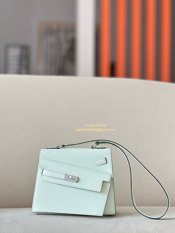 Hermès Mini Kelly 20 Sellier en Désordre Bag in Epsom Leather, Fully Hand-stitched with Beeswax Thread, Color: Bubble Green. - Jinteng Luxury Collection bags