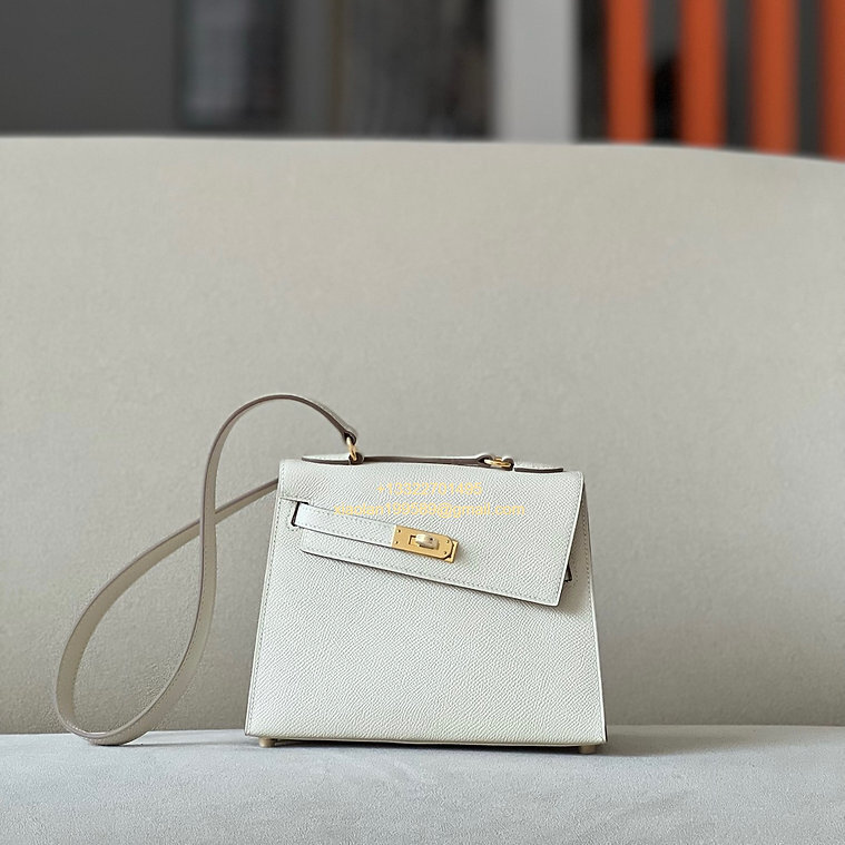 Hermès Mini Kelly 20 Sellier en Désordre Bag in Epsom Leather, Fully Hand-stitched with Beeswax Thread, Color: Milky White. - Jinteng Luxury Collection bags