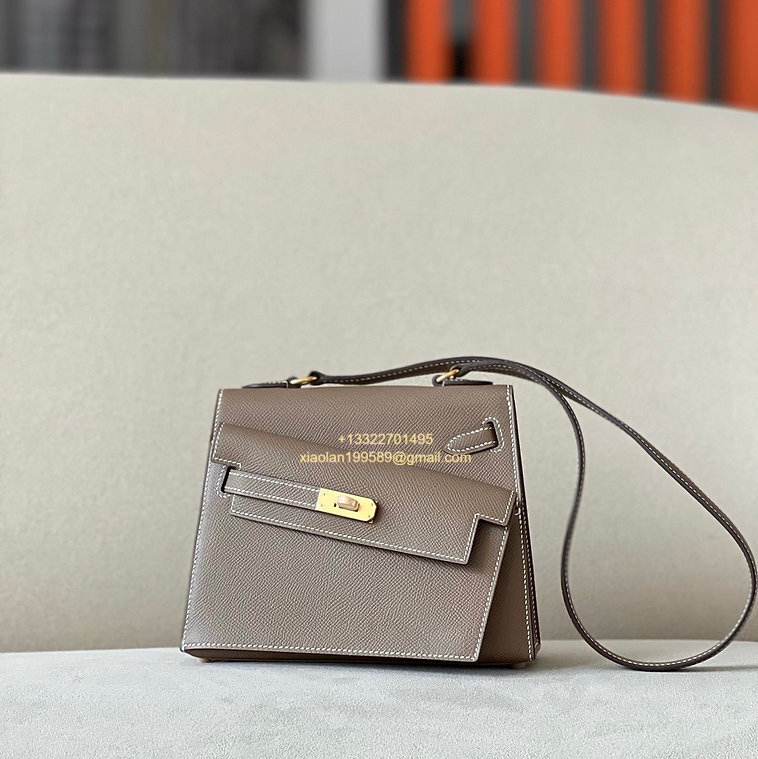 Hermès Mini Kelly 20 Sellier en Désordre Bag in Epsom Leather, Fully Hand-stitched with Beeswax Thread, Color: Elephant Grey. - Jinteng Luxury Collection bags