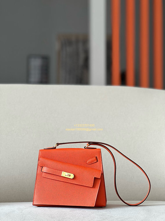 Hermès Mini Kelly 20 Sellier en Désordre Bag in Epsom Leather, Fully Hand-stitched with Beeswax Thread, Color: Hermès Orange. - Jinteng Luxury Collection bags