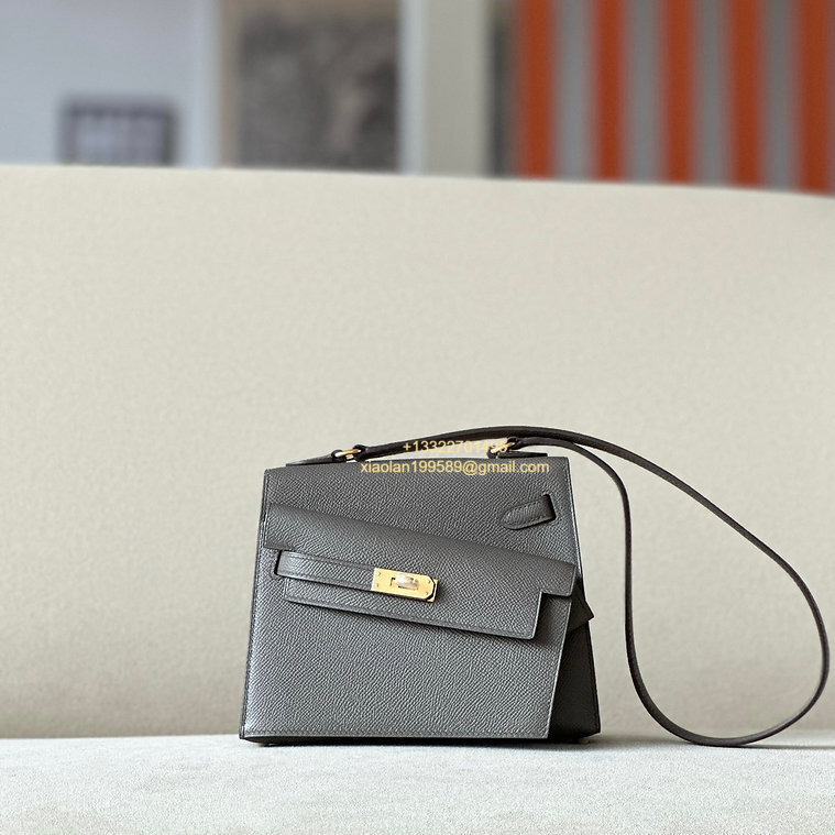 Hermès Mini Kelly 20 Sellier en Désordre Bag in Epsom Leather, Fully Hand-stitched with Beeswax Thread, Color: Etain Grey. - Jinteng Luxury Collection bags