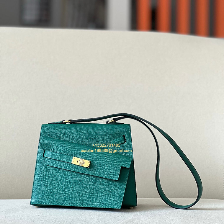 Hermès Mini Kelly 20 Sellier en Désordre Bag in Epsom Leather, Fully Hand-stitched with Beeswax Thread, Color: Z6 Malachite. - Jinteng Luxury Collection bags
