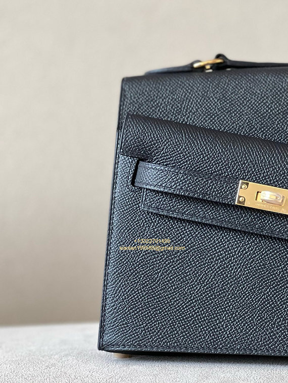 Hermès Mini Kelly 20 Sellier en Désordre Bag in Epsom Leather, Fully Hand-stitched with Beeswax Thread, Color: Z6 Black. - Jinteng Luxury Collection bags