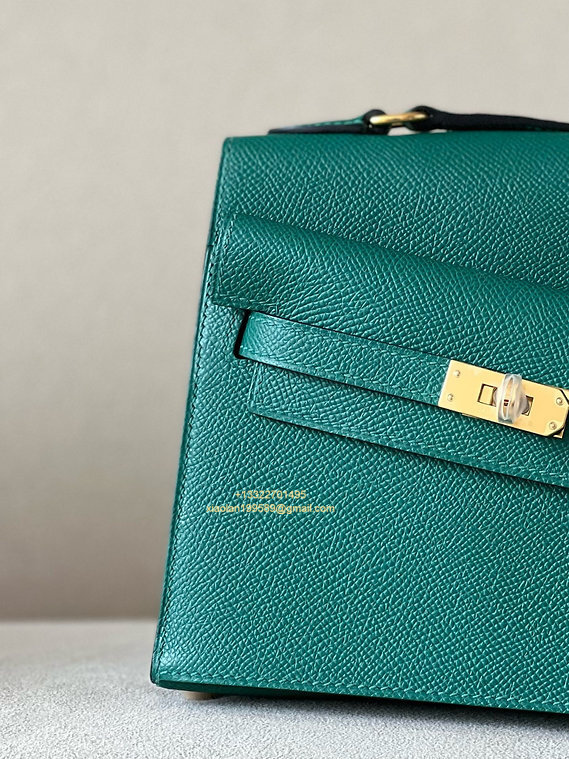 Hermès Mini Kelly 20 Sellier en Désordre Bag in Epsom Leather, Fully Hand-stitched with Beeswax Thread, Color: Z6 Malachite. - Jinteng Luxury Collection bags