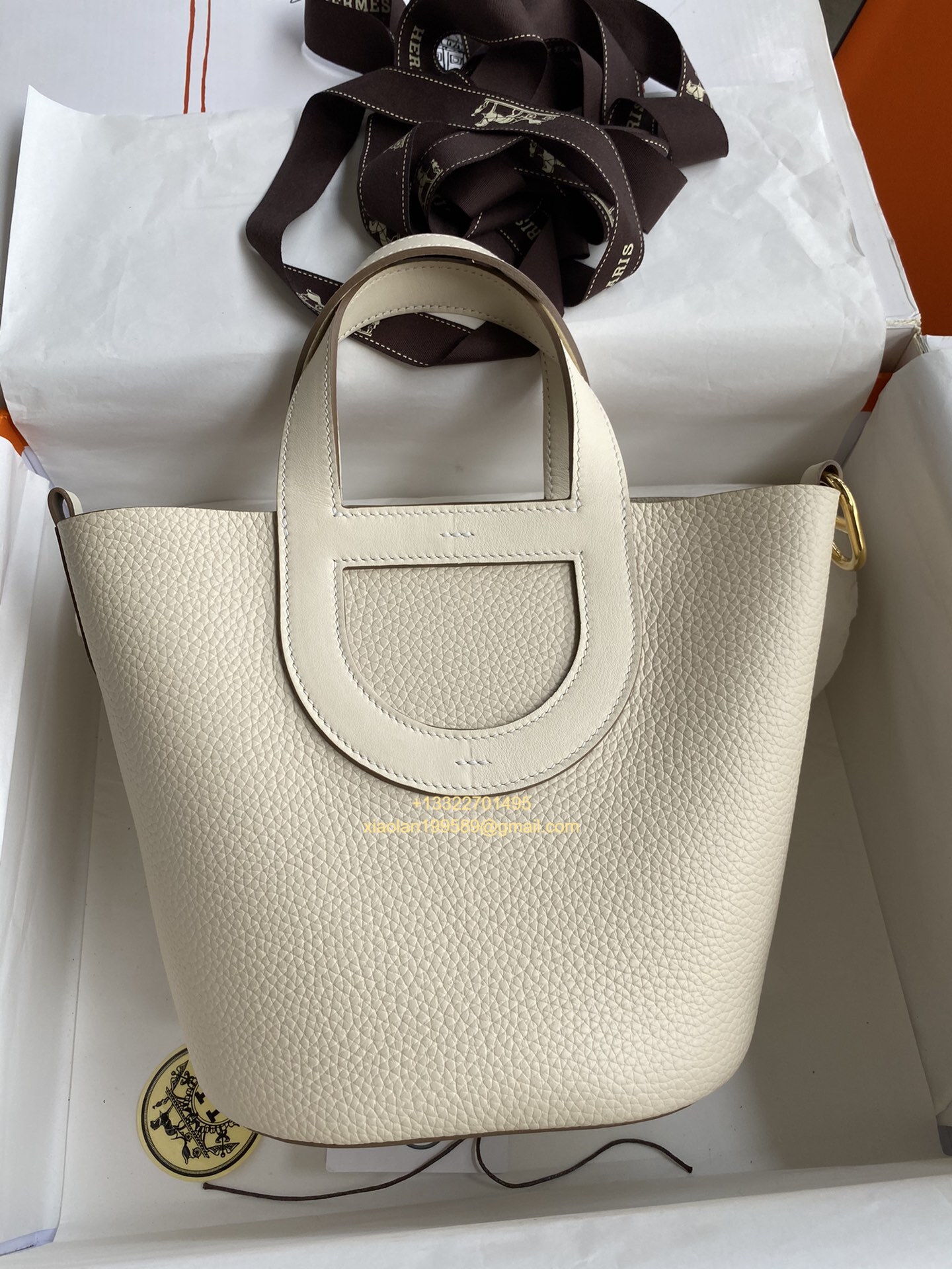 Hermès In-The-Loop 18/23 Bag in Taurillon Clemence (TC) and Swift Leather, Hand-stitched with Beeswax Thread, High-end Customization. Color: Milky White. - Jinteng Luxury Collection bags