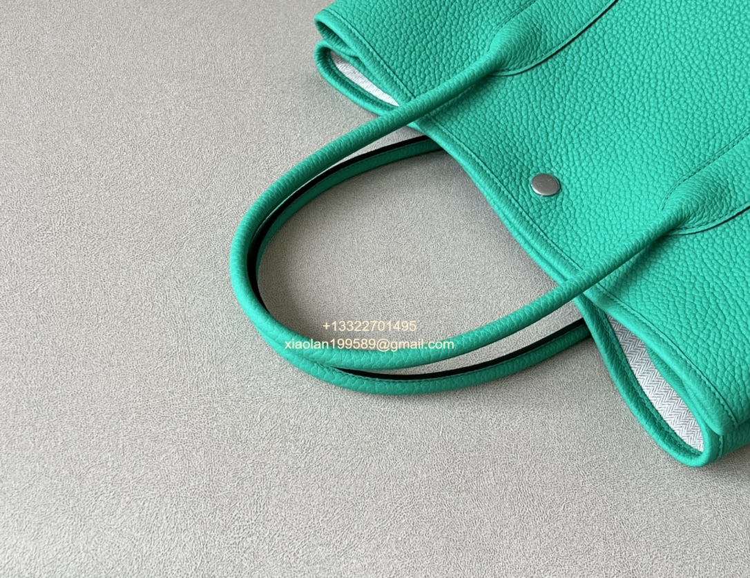 Hermès Garden Party 30/36 Bag in Negonda Calfskin, Color: Peacock Green. - Jinteng Luxury Collection bags