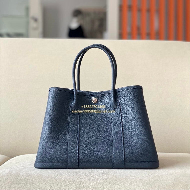 Hermès Garden Party 30/36 Bag in Negonda Calfskin, Color: Deep Sea Blue. - Jinteng Luxury Collection bags