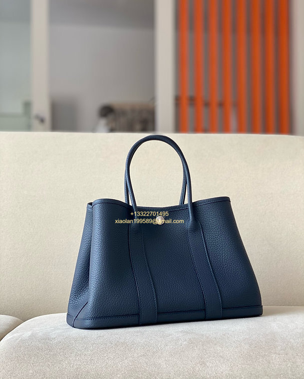 Hermès Garden Party 30/36 Bag in Negonda Calfskin, Color: Deep Sea Blue. - Jinteng Luxury Collection bags