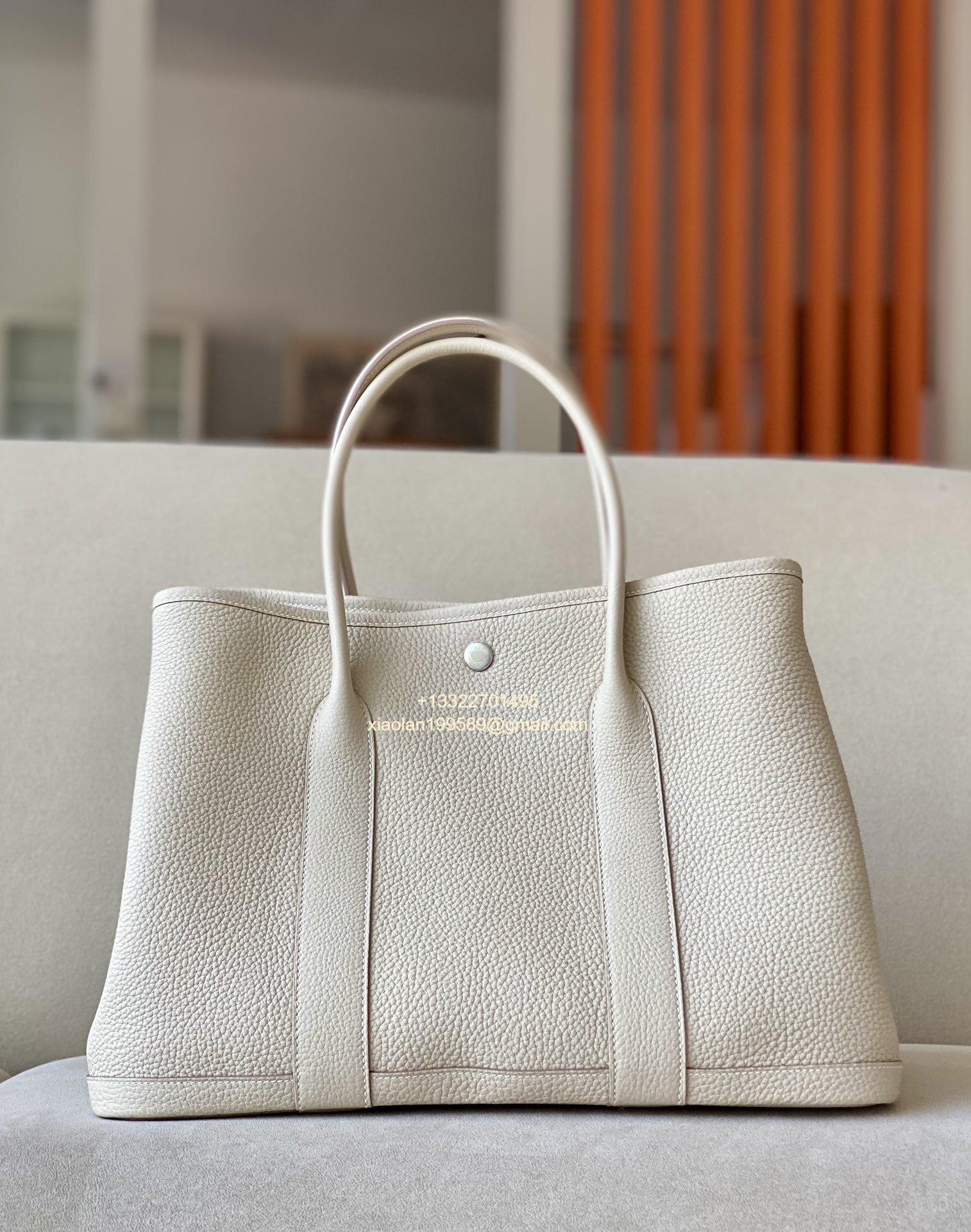 Hermès Garden Party 30/36 Bag in Negonda Calfskin, Color: Milky White. - Jinteng Luxury Collection bags