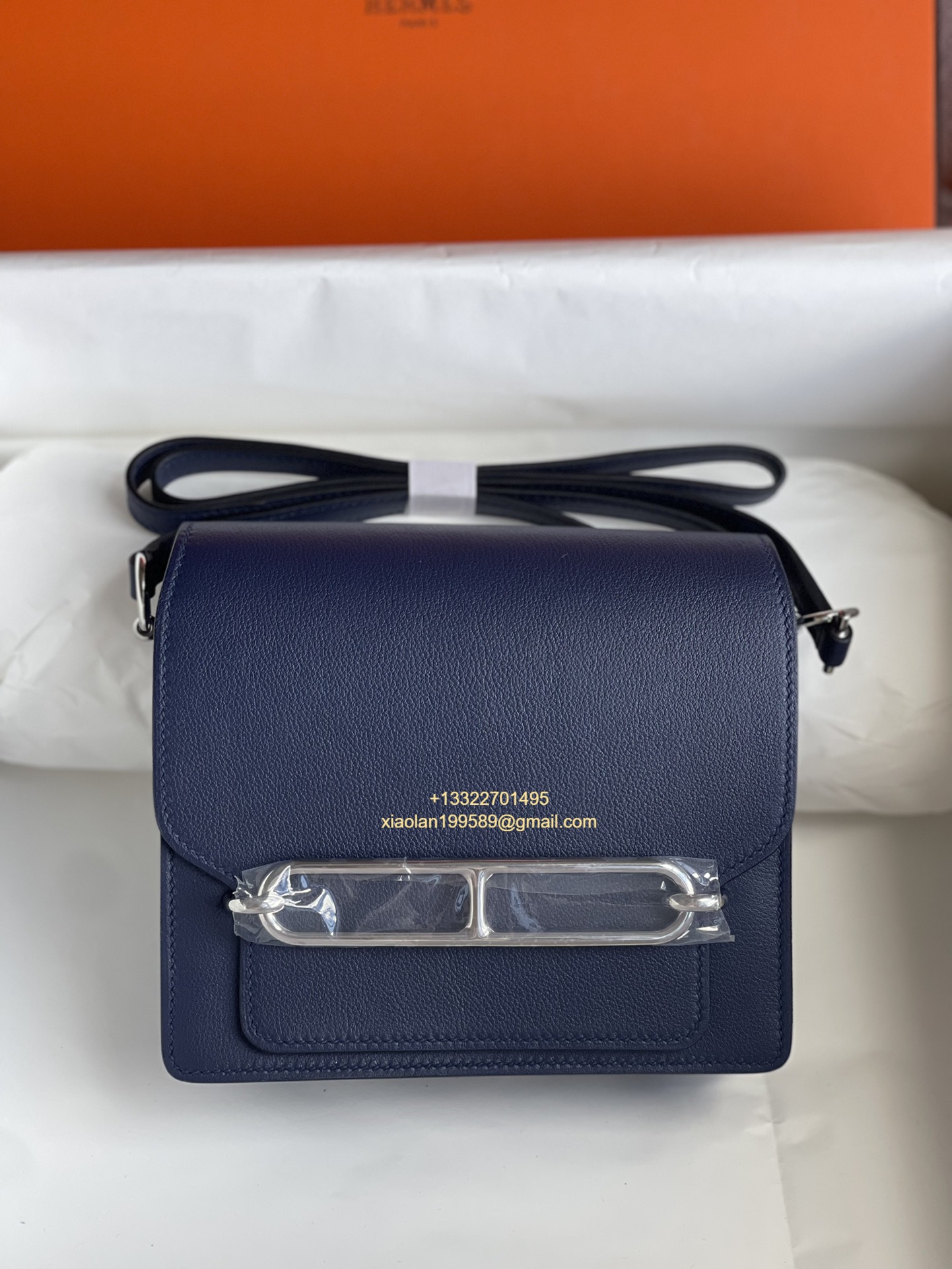 Hermès Roulis 18/23 Shoulder Bag in Evercolor Leather, Hand-stitched with Beeswax Thread. Color: Sapphire Blue. - Jinteng Luxury Collection bags