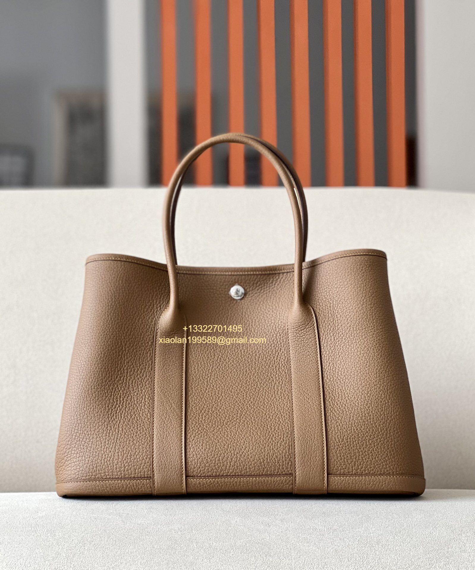Hermès Garden Party 30/36 Bag in Negonda Calfskin, Color: Gold Brown. - Jinteng Luxury Collection bags