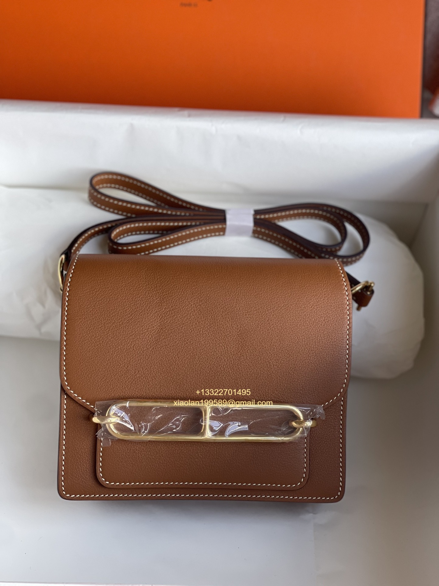 Hermès Roulis 18/23 Shoulder Bag in Evercolor Leather, Hand-stitched with Beeswax Thread. Color: Gold Brown. - Jinteng Luxury Collection bags