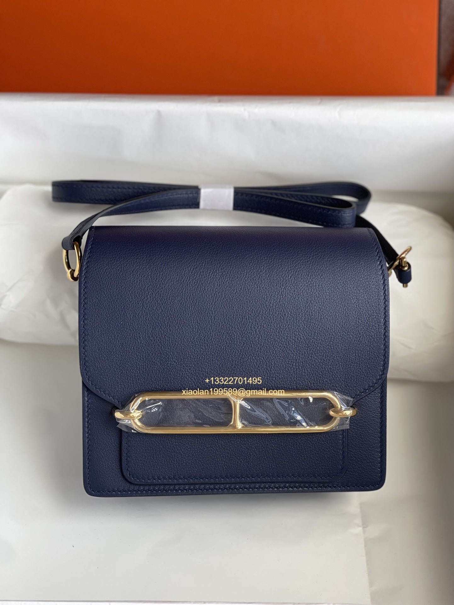 Hermès Roulis 18/23 Shoulder Bag in Evercolor Leather, Hand-stitched with Beeswax Thread. Color: Sapphire Blue. - Jinteng Luxury Collection bags