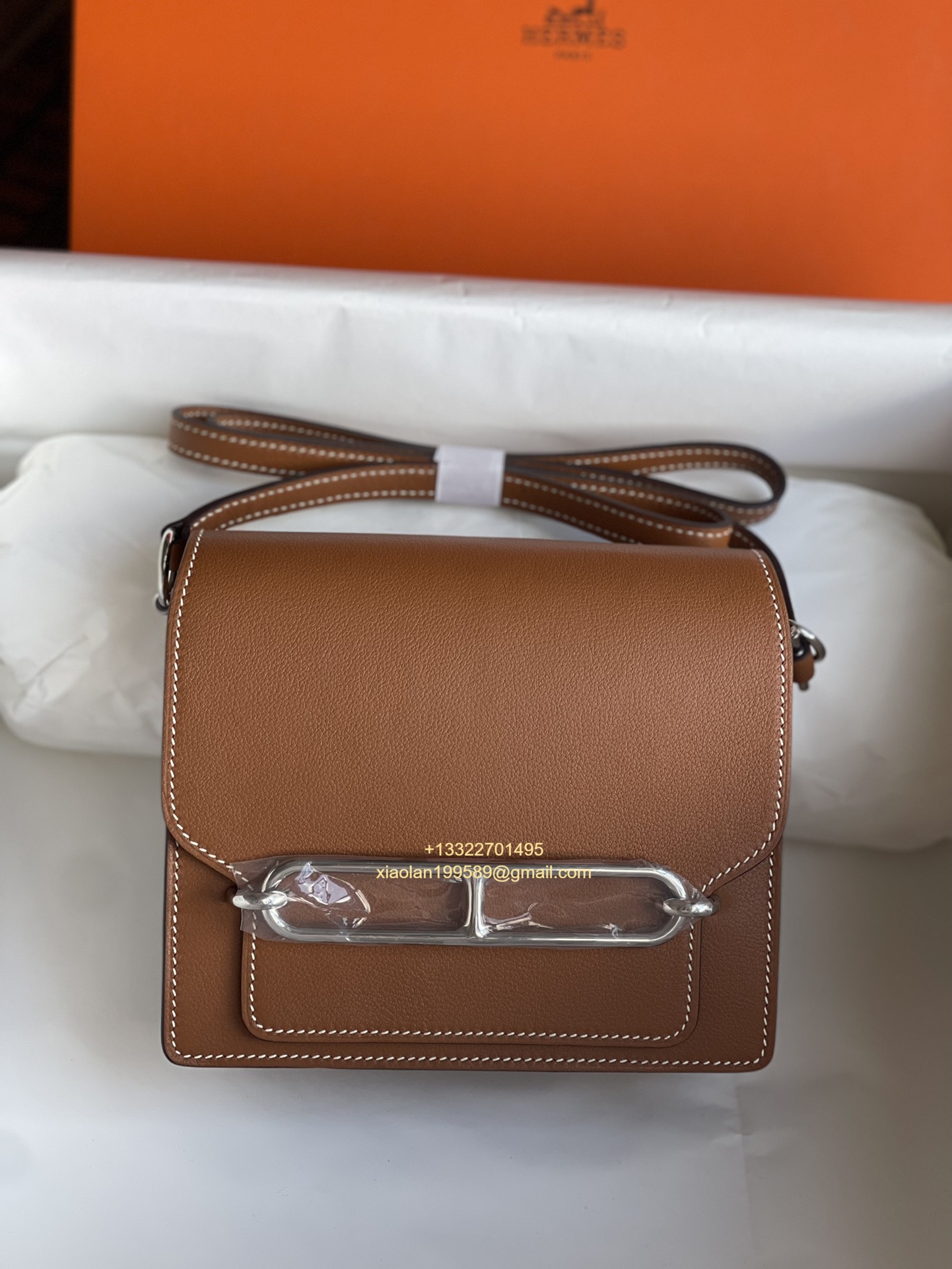 Hermès Roulis 18/23 Shoulder Bag in Evercolor Leather, Hand-stitched with Beeswax Thread. Color: Gold Brown. - Jinteng Luxury Collection bags