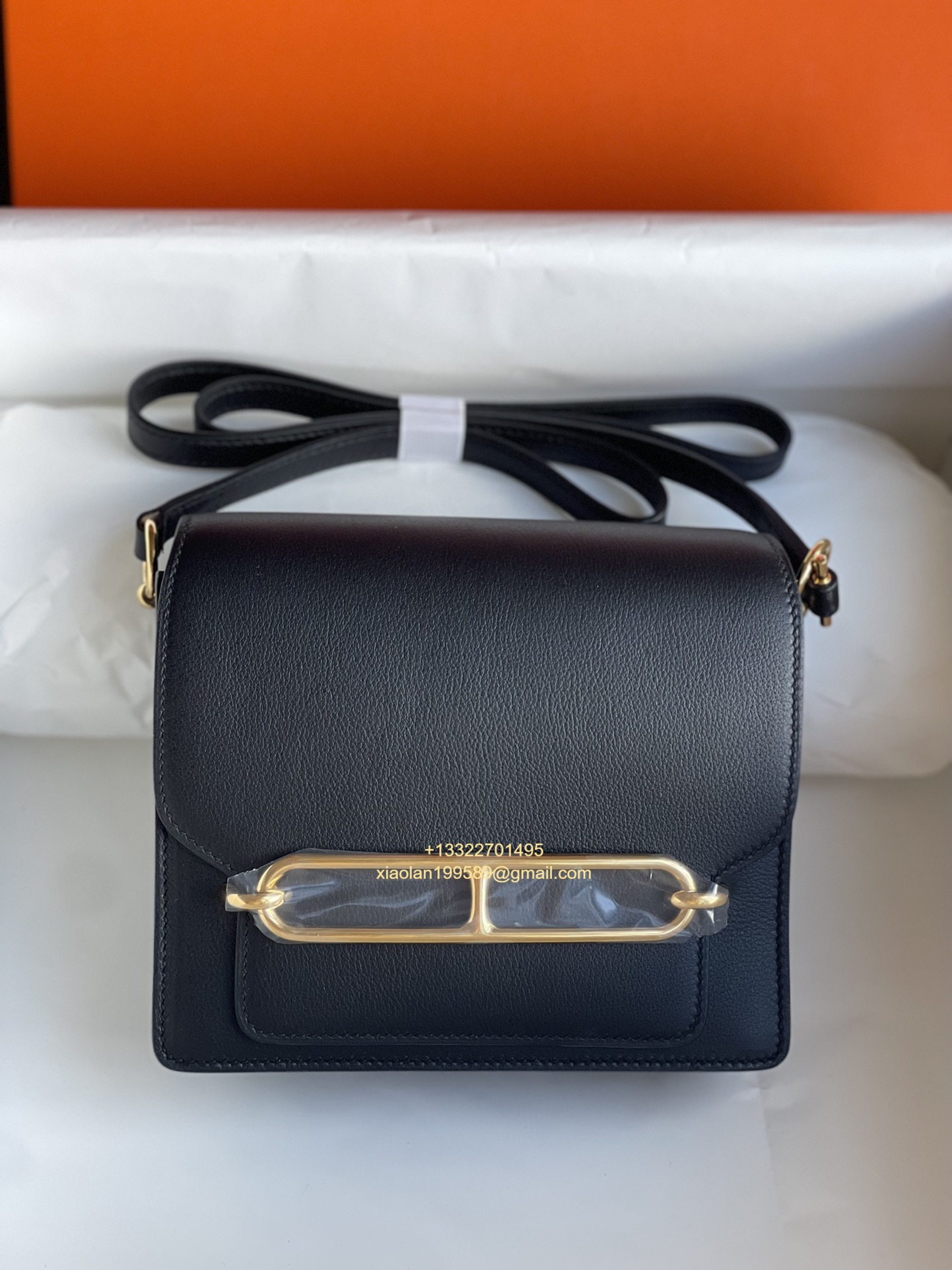 Hermès Roulis 18/23 Shoulder Bag in Evercolor Leather, Hand-stitched with Beeswax Thread. Color: Black. - Jinteng Luxury Collection bags