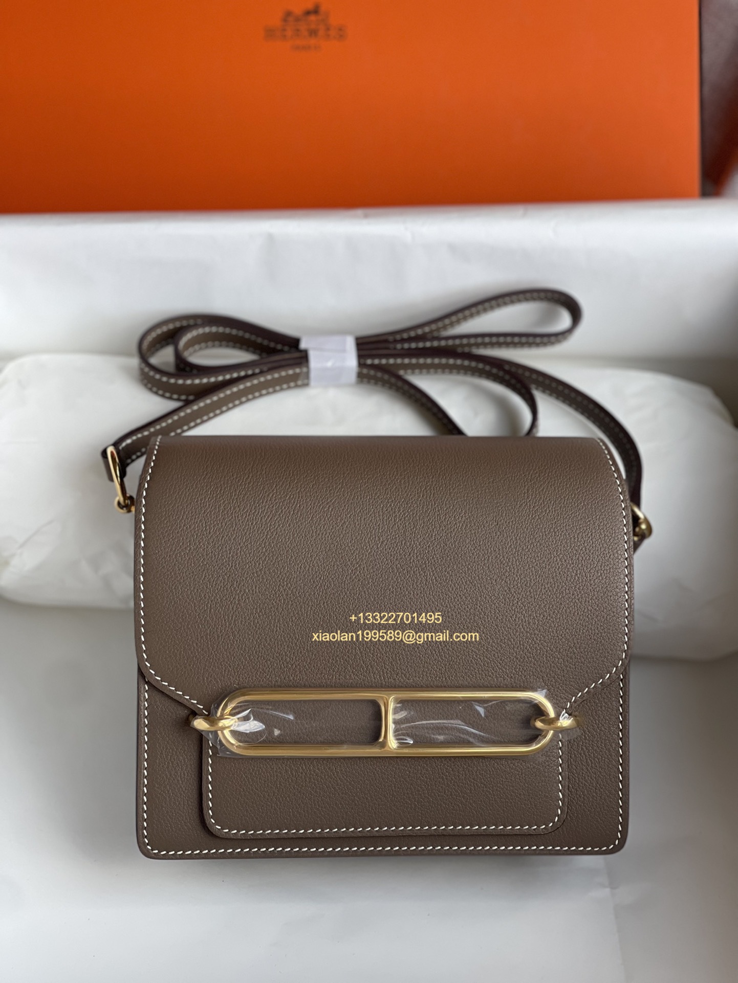 Hermès Roulis 18/23 Shoulder Bag in Evercolor Leather, Hand-stitched with Beeswax Thread. Color: Elephant Grey. - Jinteng Luxury Collection bags
