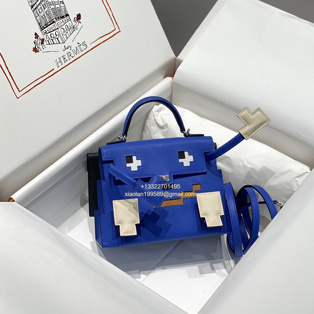 Hermès Kelly Doll Quelle Idole Picto Bag, Limited Edition in Electric Blue. - Jinteng Luxury Collection bags