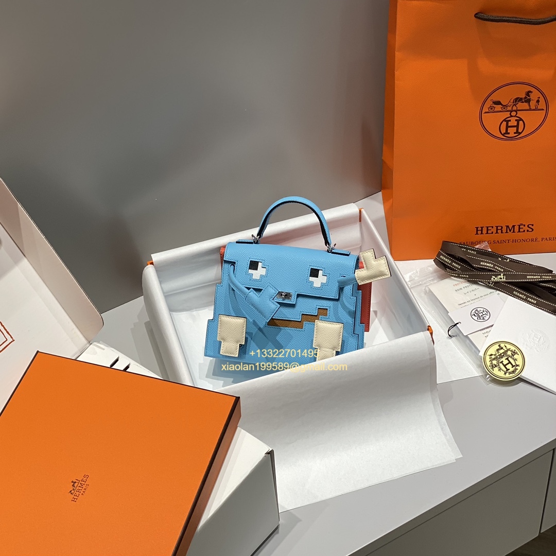 Hermès Kelly Doll Quelle Idole Picto Bag, Limited Edition in Candy Blue. - Jinteng Luxury Collection bags