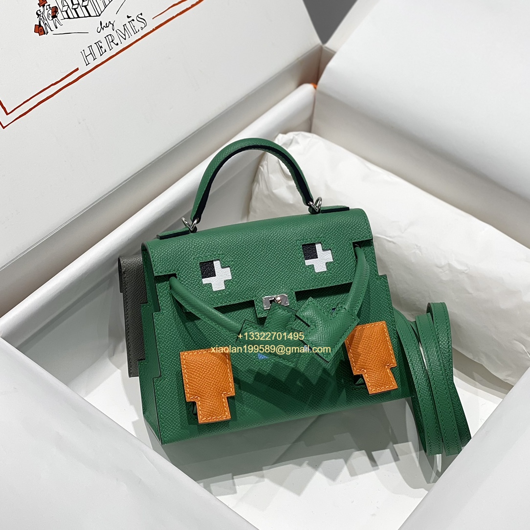 Hermès Kelly Doll Quelle Idole Picto Bag, Limited Edition in Velvet Green. - Jinteng Luxury Collection bags