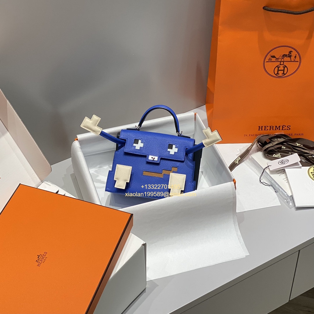 Hermès Kelly Doll Quelle Idole Picto Bag, Limited Edition in Electric Blue. - Jinteng Luxury Collection bags