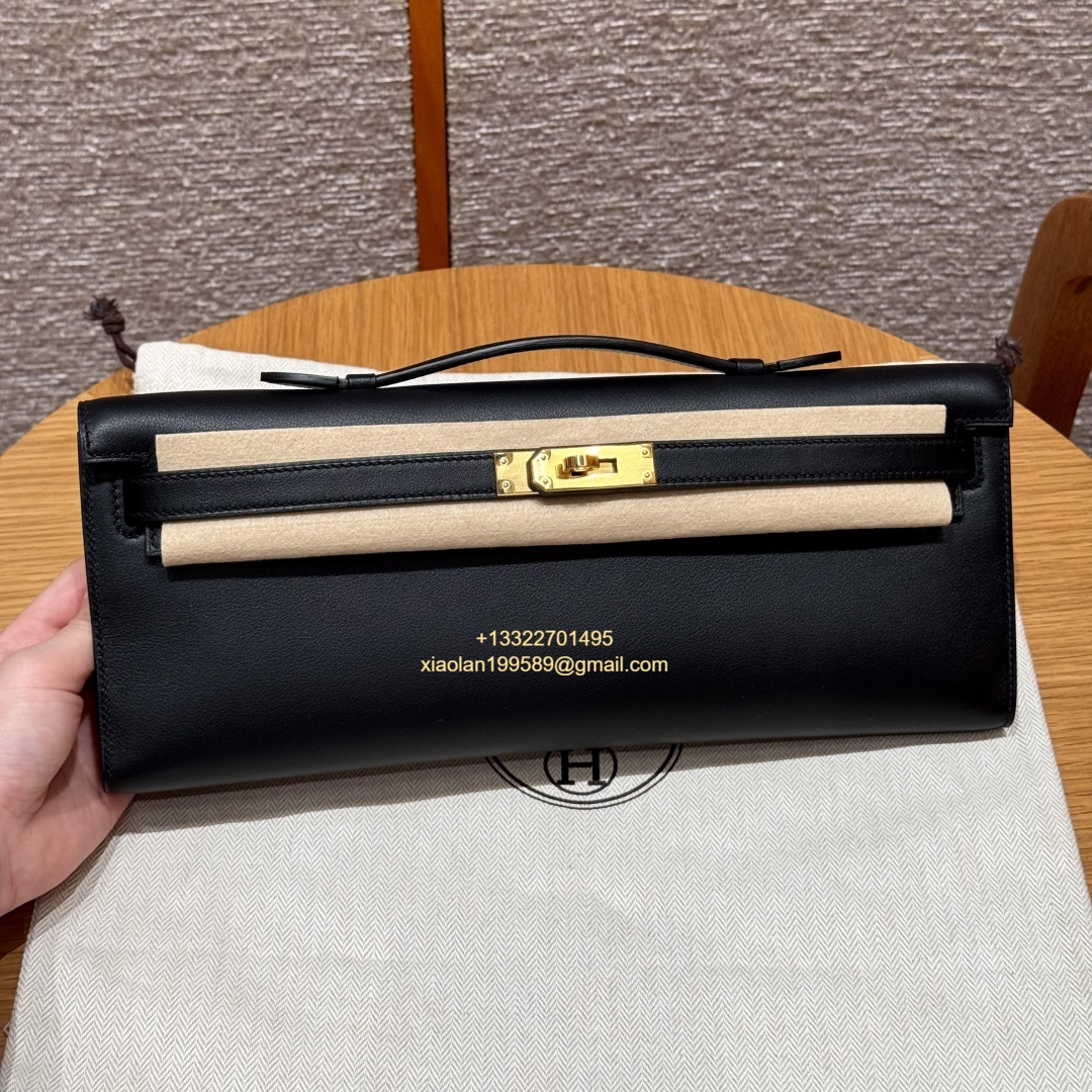 Hermès Kelly Cut Clutch in Black, made from original French-imported Swift leather. Premium fully handcrafted exclusive customization. - Jinteng Luxury Collection bags
