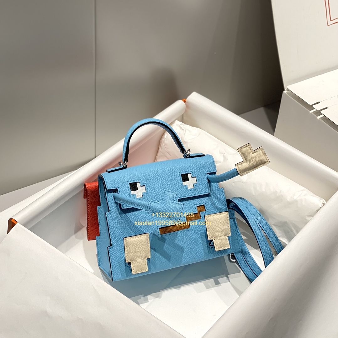 Hermès Kelly Doll Quelle Idole Picto Bag, Limited Edition in Candy Blue. - Jinteng Luxury Collection bags