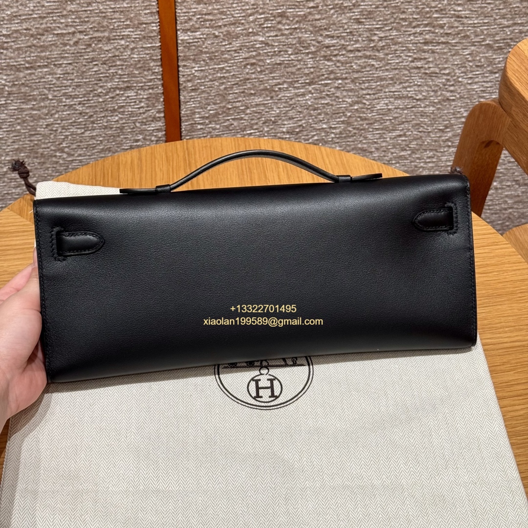 Hermès Kelly Cut Clutch in Black, made from original French-imported Swift leather. Premium fully handcrafted exclusive customization. - Jinteng Luxury Collection bags