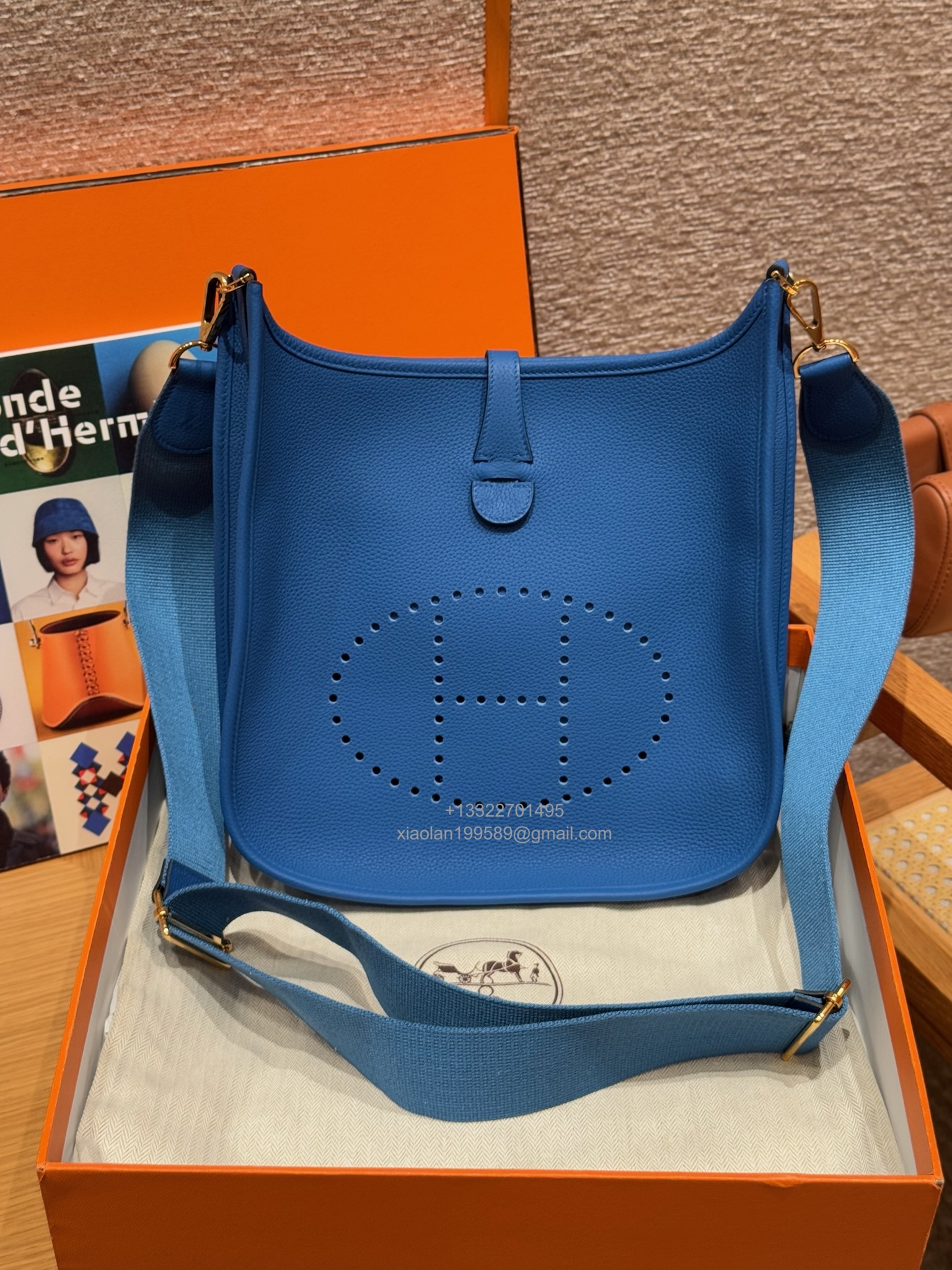 Hermès Evelyne Bag in Clemence Leather, Premium Handcrafted Customization – Bleu de France. - Jinteng Luxury Collection bags