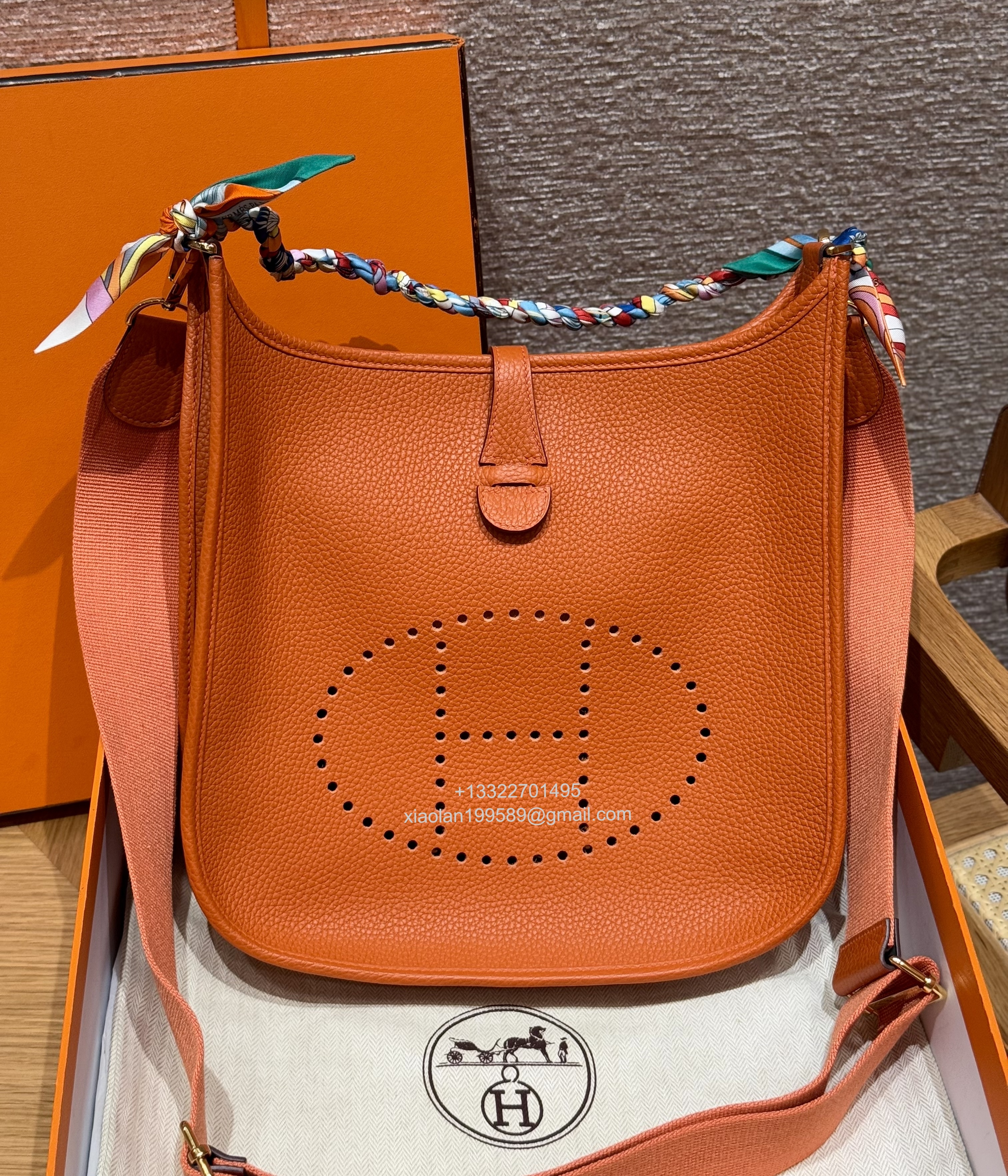 Hermès Evelyne Bag in Clemence Leather, Premium Handcrafted Customization – Orange. - Jinteng Luxury Collection bags