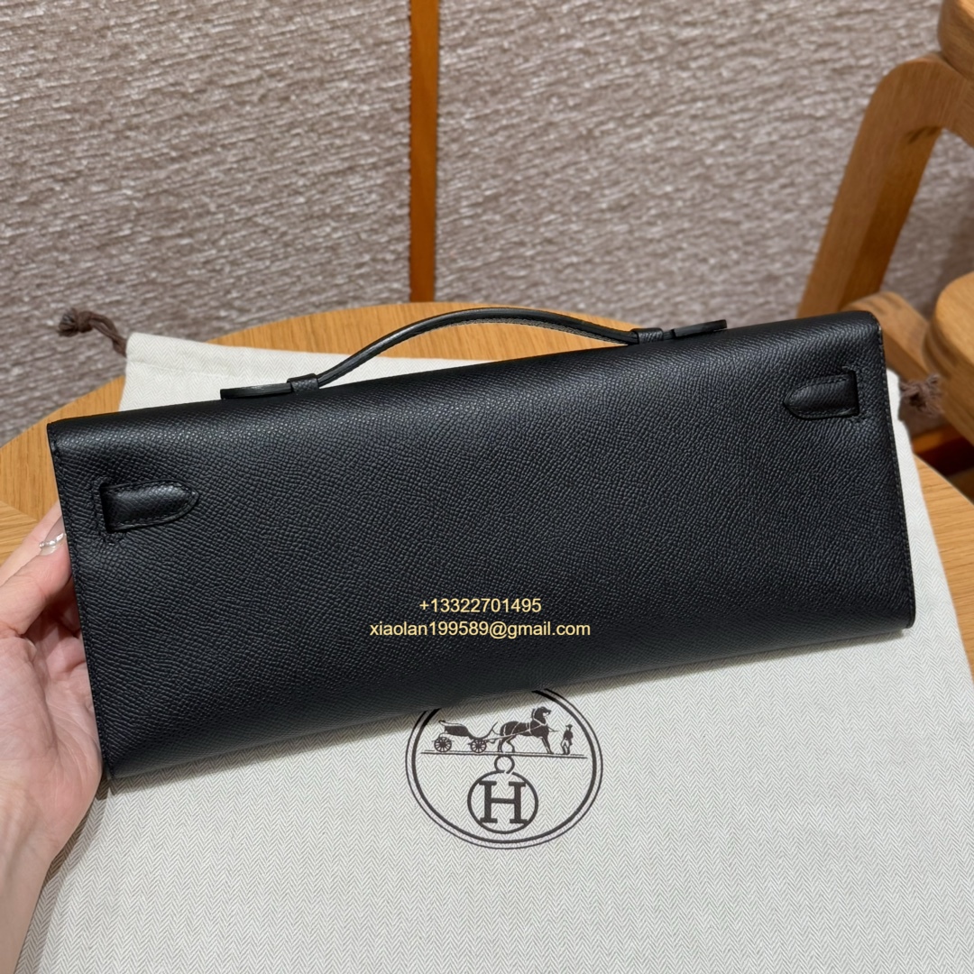 Hermès Kelly Cut Clutch in Black, made from original French-imported Epsom leather. Premium fully handcrafted exclusive customization. - Jinteng Luxury Collection bags