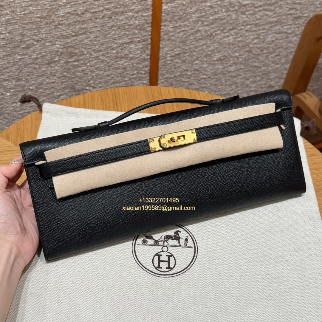 Hermès Kelly Cut Clutch in Black, made from original French-imported Epsom leather. Premium fully handcrafted exclusive customization. - Jinteng Luxury Collection bags