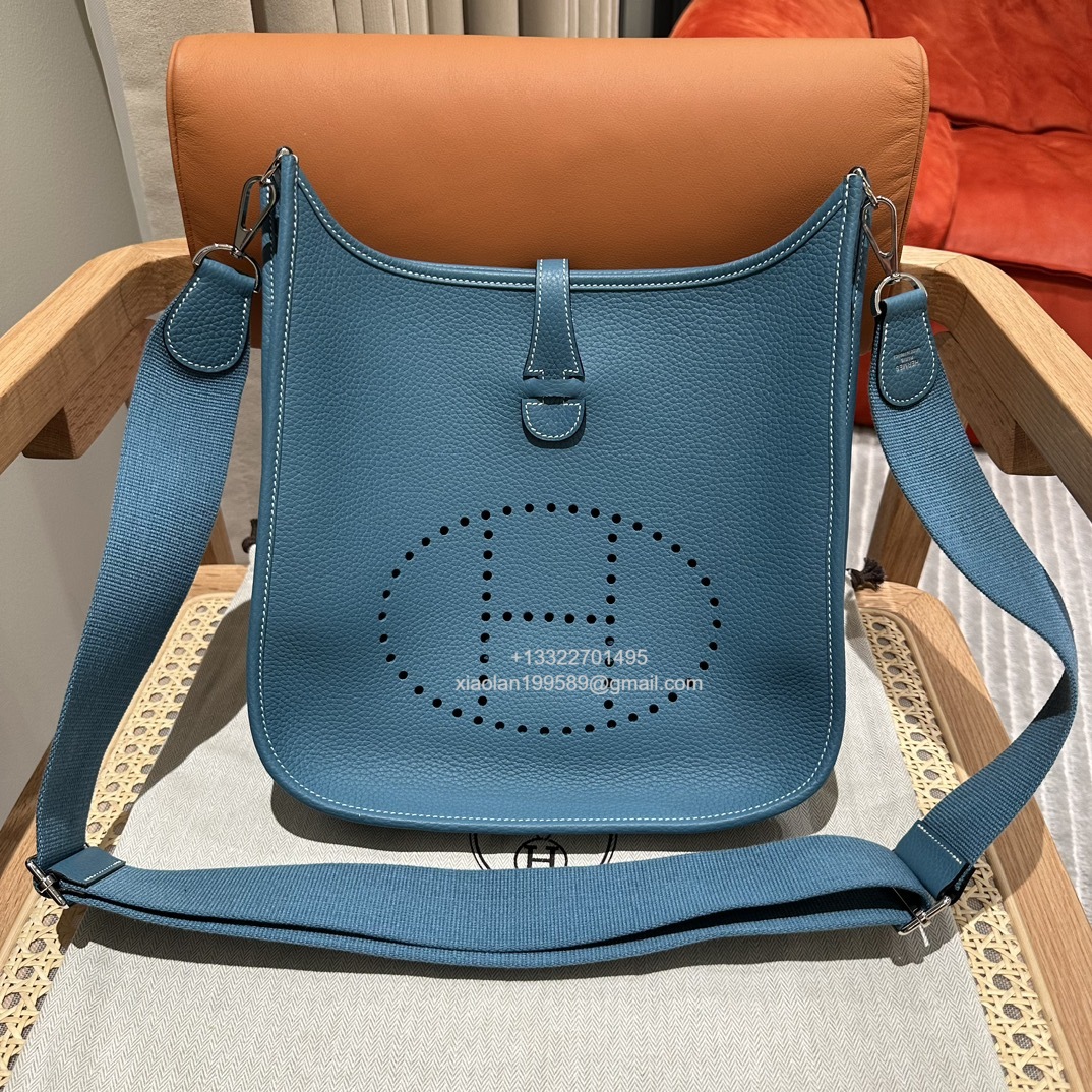 Hermès Evelyne Bag in Clemence Leather, Premium Handcrafted Customization – Denim Blue. - Jinteng Luxury Collection bags