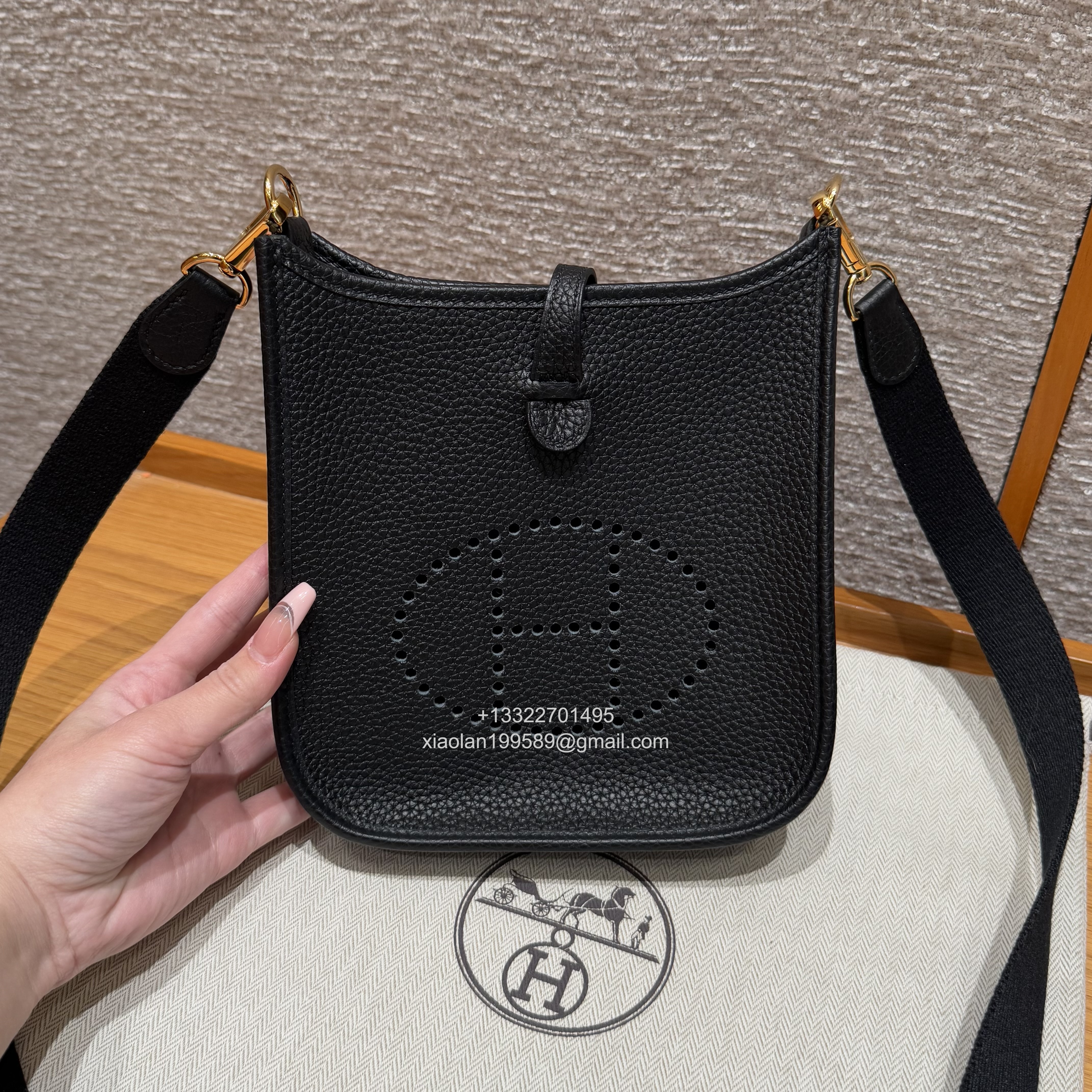 Hermès Evelyne mini Bag in Clemence Leather, Premium Handcrafted Customization – Black - Jinteng Luxury Collection bags