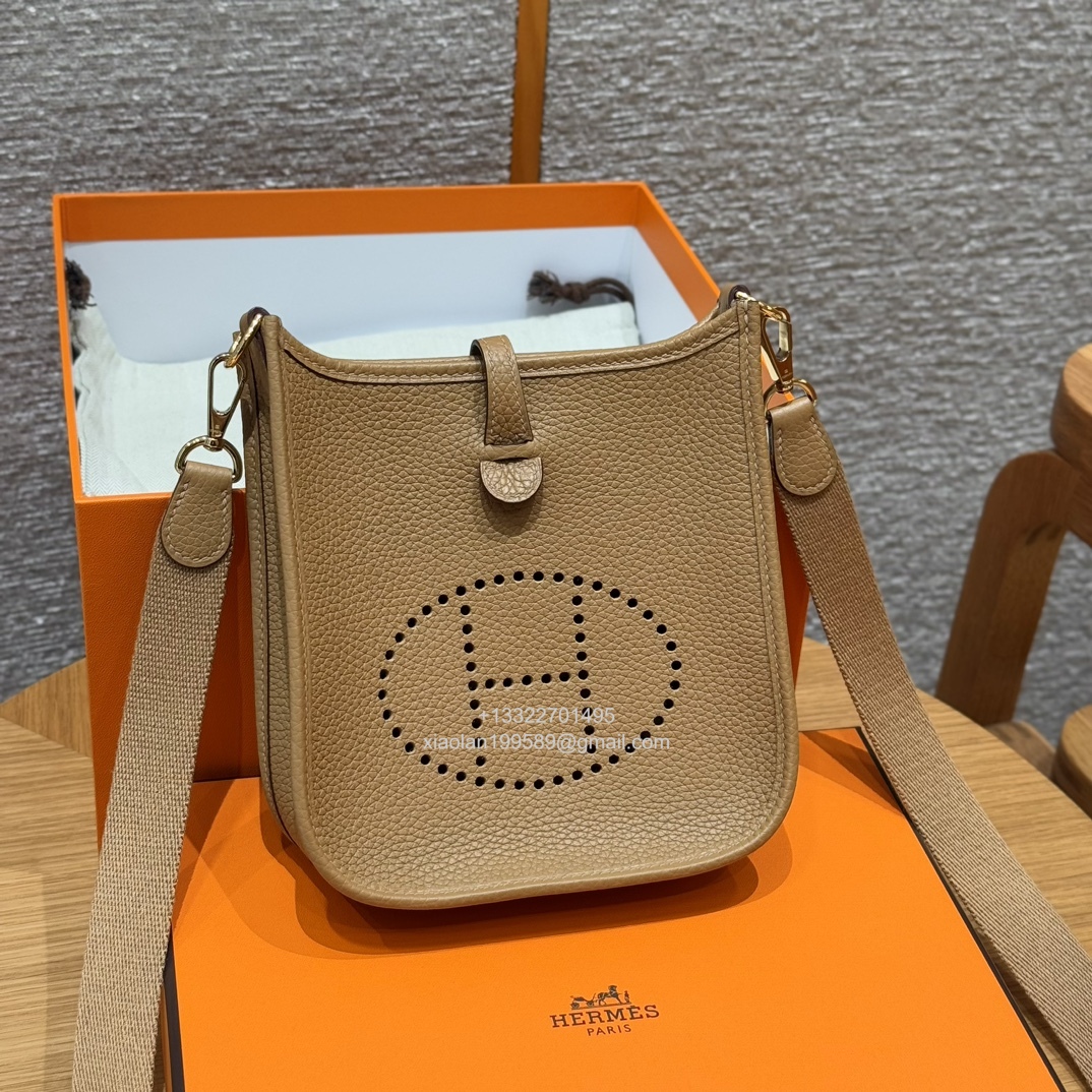 Hermès Evelyne mini Bag in Clemence Leather, Premium Handcrafted Customization – Biscuit. - Jinteng Luxury Collection bags