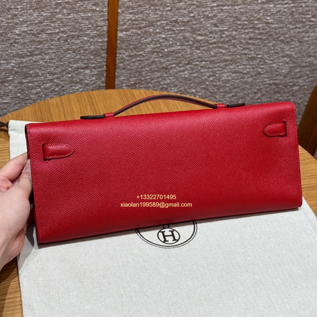 Hermès Kelly Cut Clutch in Bright Red, made from original French-imported Epsom leather. Premium fully handcrafted exclusive customization. - Jinteng Luxury Collection bags