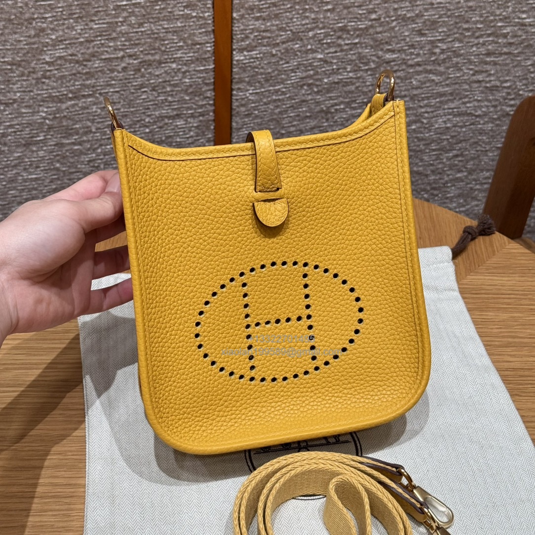 Hermès Evelyne mini Bag in Clemence Leather, Premium Handcrafted Customization-Jaune amber - Jinteng Luxury Collection bags