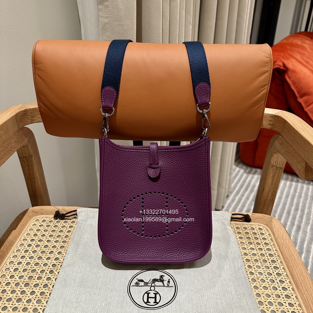 Hermès Evelyne mini Bag in Clemence Leather, Premium Handcrafted Customization-Anemone - Jinteng Luxury Collection bags