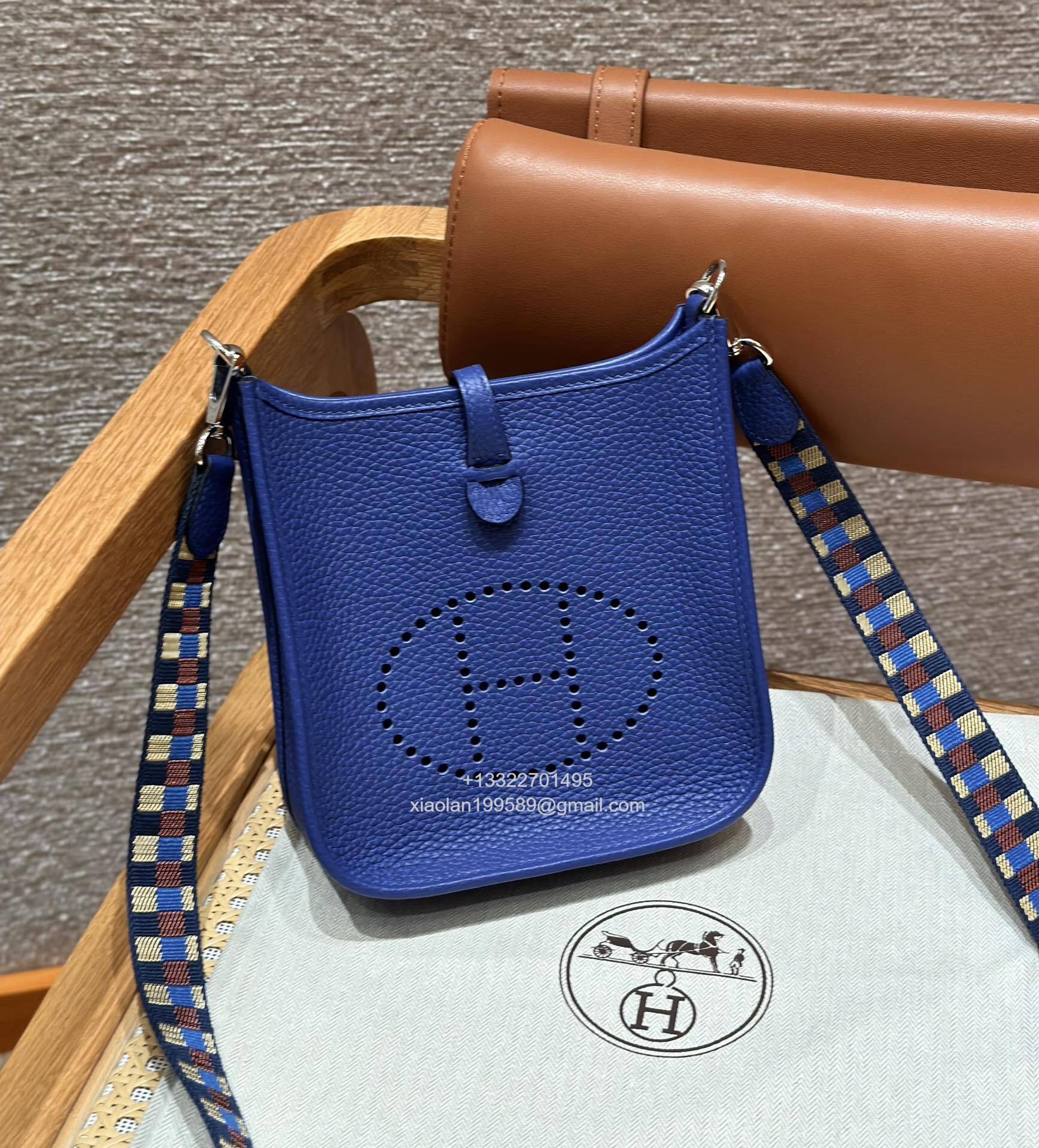Hermès Evelyne mini Bag in Clemence Leather, Premium Handcrafted Customization-Blue electric - Jinteng Luxury Collection bags