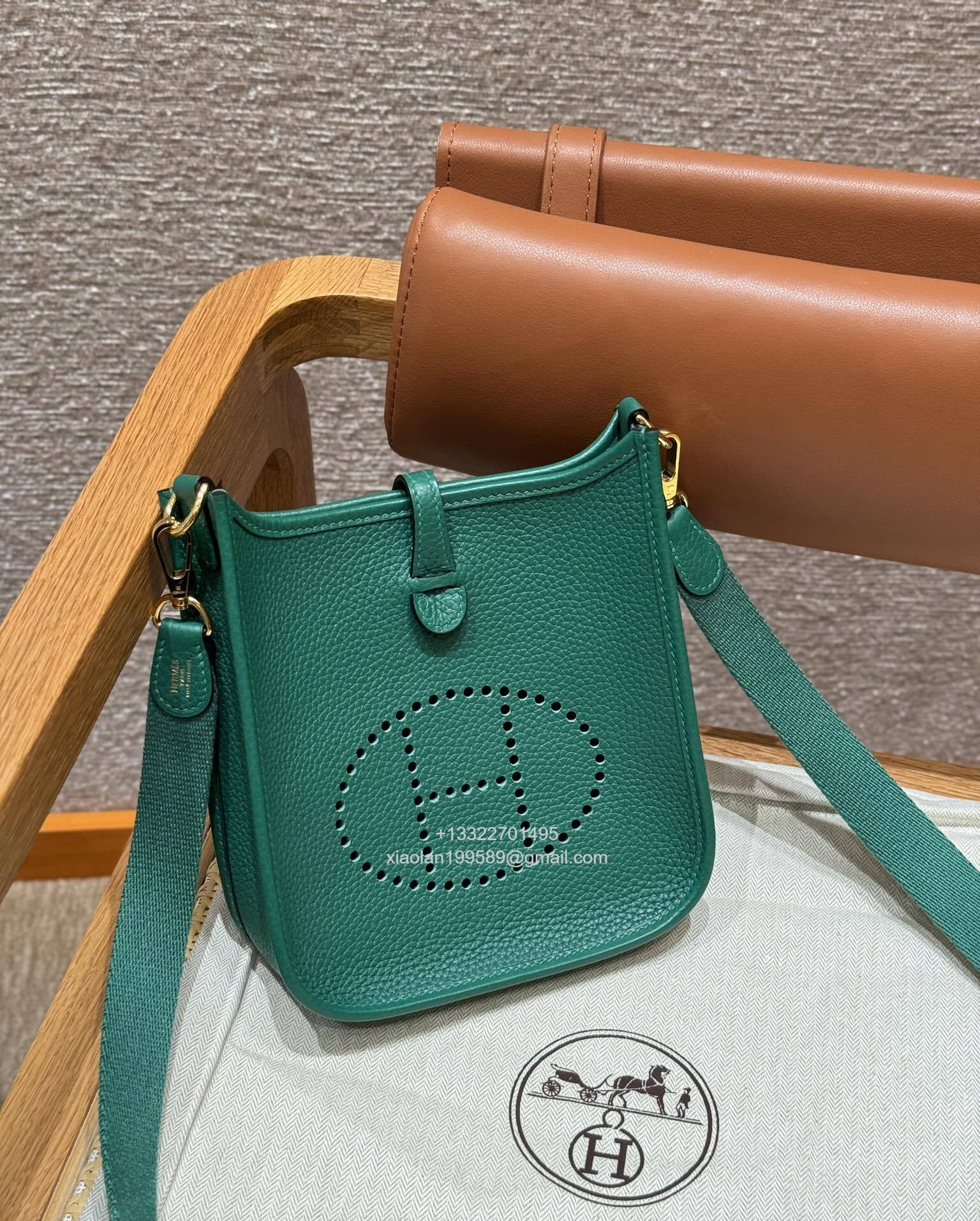 Hermès Evelyne mini Bag in Clemence Leather, Premium Handcrafted Customization-Vert vertigo - Jinteng Luxury Collection bags