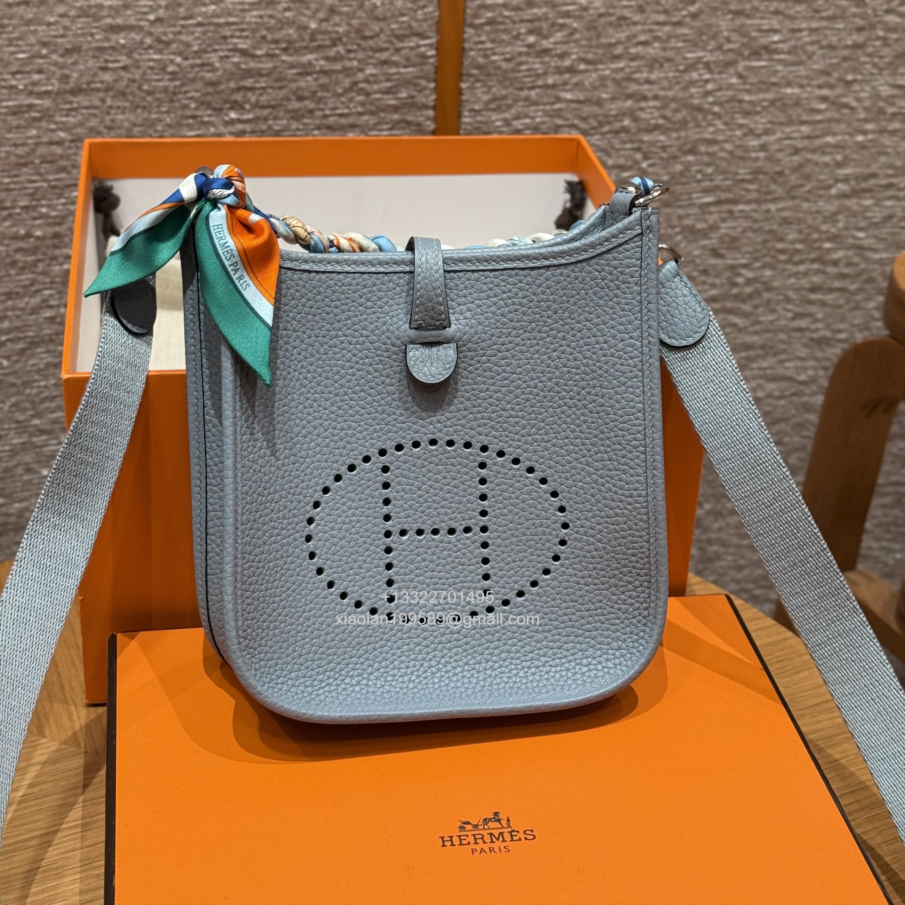 Hermès Evelyne mini Bag in Clemence Leather, Premium Handcrafted Customization-Blue Lin - Jinteng Luxury Collection bags