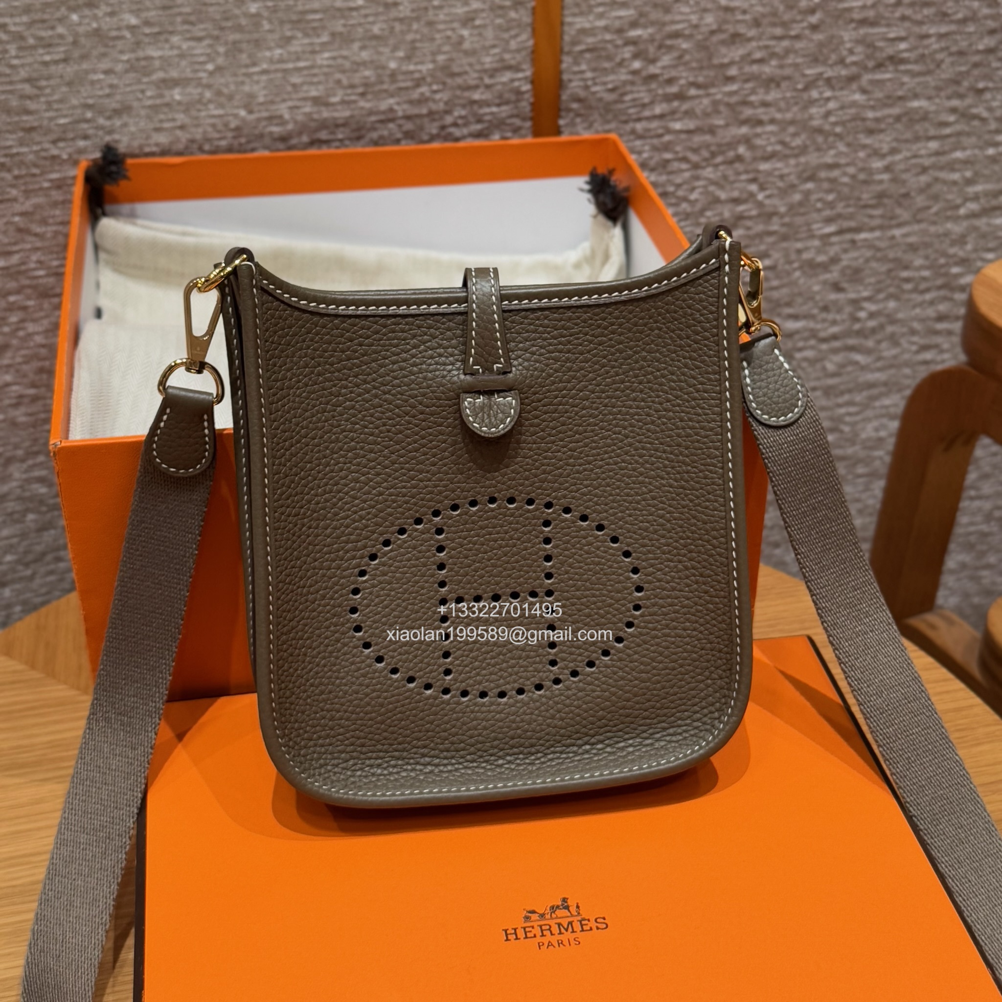 Hermès Evelyne mini Bag in Clemence Leather, Premium Handcrafted Customization-Elephant Grey - Jinteng Luxury Collection bags
